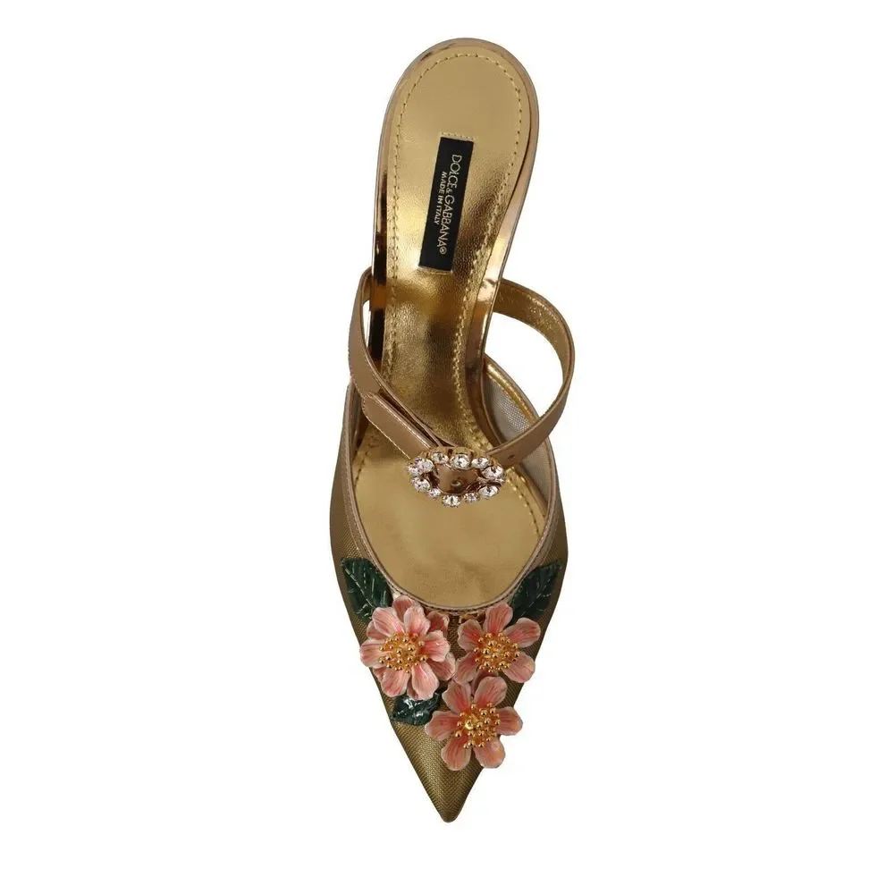 Dolce & Gabbana Gold Crystal Floral Decor Heels Sandals Shoes - Picture 6 of 7